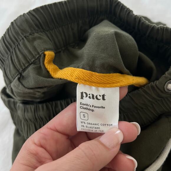PACT Organic Cotton Twill Roll Up Drawstring Grape Leaf Green Pants, Size Small - Picture 11 of 13